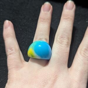 Blue Yellow Green Bubble Chunky Resin Dome Statement Ring- size 7